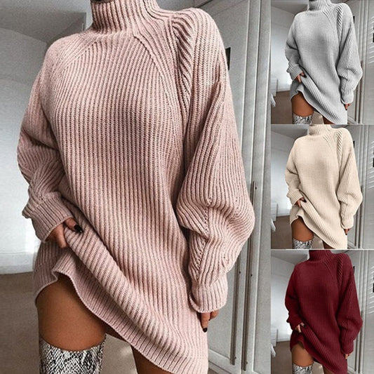 Solide Turtleneck Long Sweater Winter Warme Frauen Sweater Kleid