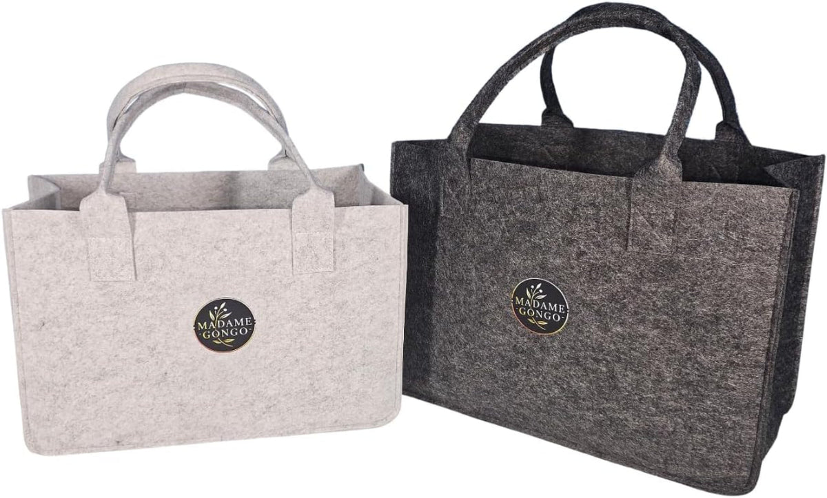 MADAME GONGO Filztasche 2 Er Set XL Und L, Unisex in Hellgrau Und Anthrazit